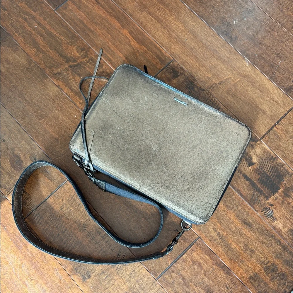 Rebecca Minkoff Regan Satchel Large Pebbled Leather Crossbody Laptop Mettallic